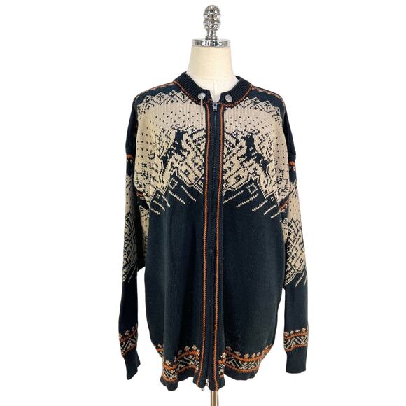 Norleander Knit Zip front Cardigan Wool Cotton Blend Nordic Reindeer Motif - Picture 1 of 7